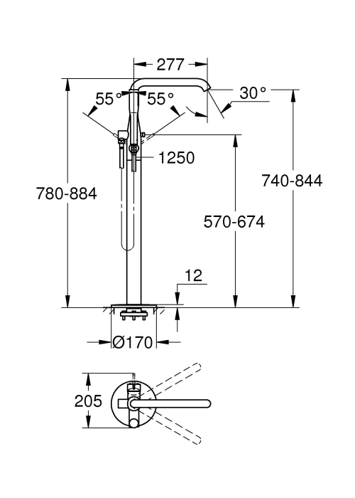 Смеситель Однорычажный для ванны 1/2" напольный монтаж GROHE Essence Warm Sunset 23491DL1