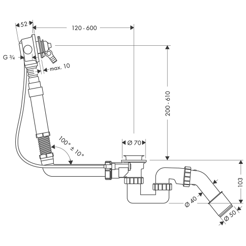 Сифон Hansgrohe Exafill Basic для нестандартних ванн з наповненням 58126180