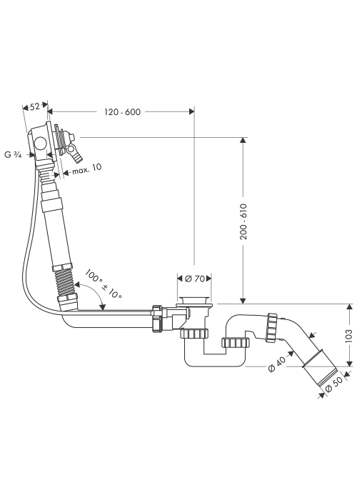 Сифон Hansgrohe Exafill Basic для нестандартных ванн с наполнением 58126180