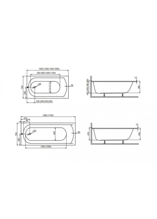 Ванна акрилова Polimat CLASSIC SLIM 140x70 00285