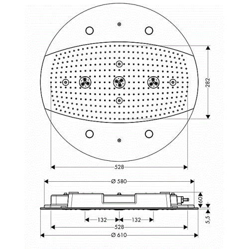 Тропический душ Hansgrohe Raindance Rainmaker Air 3jet 600 с подсветкой, хром 26117000