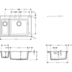 Кухонна мийка Hansgrohe S510-F635 770х510 на дві чаші 180/450 Concretegrey (43315380)