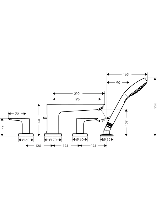 Смеситель для ванны Hansgrohe Talis E на 4 отверстия Matt White 71748700