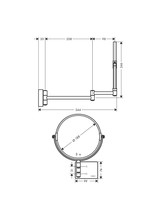 Дзеркало косметичне Hansgrohe AddStoris 41791670 чорний матовий