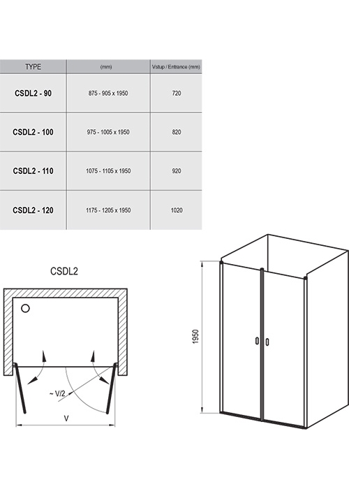 Душевые двери Ravak Chrome CSDL2-110 Сатин TRANSPARENT 0QVDCU0LZ1