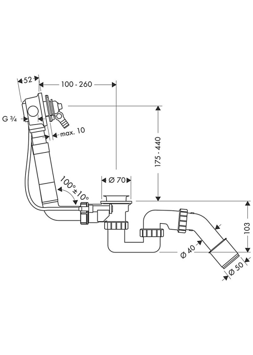 Сифон для ванни Hansgrohe Exafill Basic із наповненням 58125180