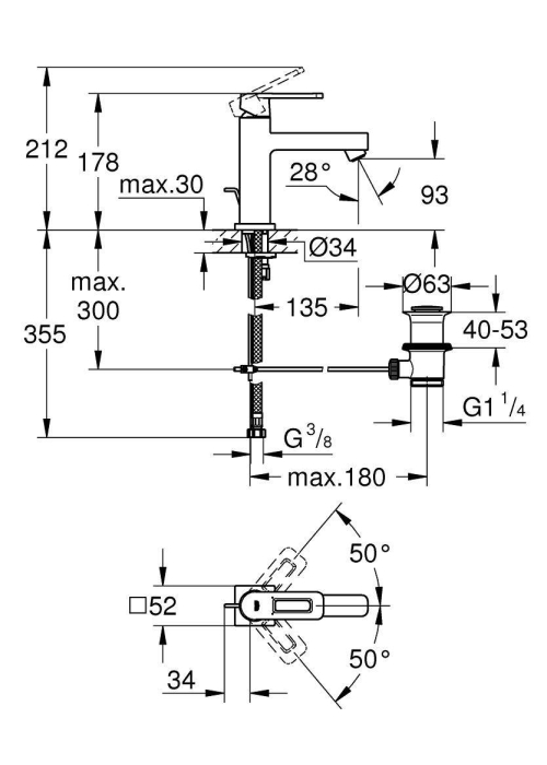 Смеситель для раковины Grohe Quadra 23441000