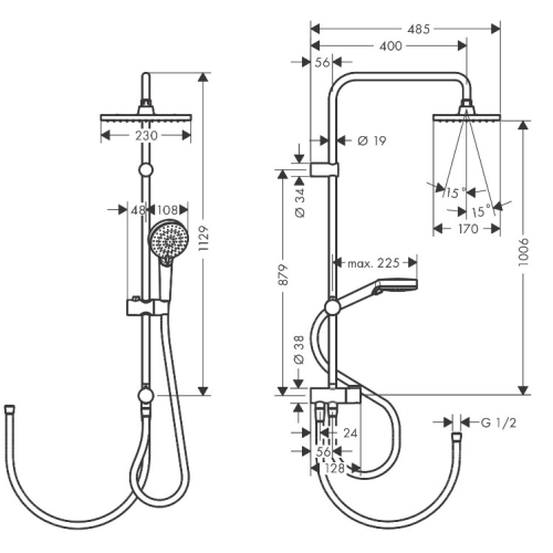 Душова система Hansgrohe Vernis Shape Showerpipe 230 1jet Reno EcoSmart 26289670 чорний матовий