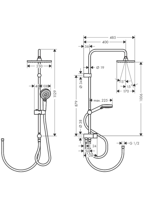 Душова система Hansgrohe Vernis Shape Showerpipe 230 1jet Reno EcoSmart 26289670 чорний матовий