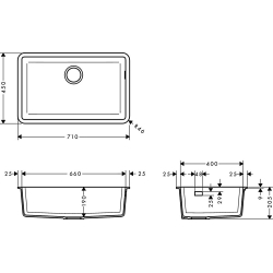 Кухонная мойка Hansgrohe S510-U660 под столешницу 710х450 Graphiteblack 43432170