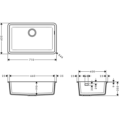 Кухонна мийка Hansgrohe S510-U660 під стільницю 710х450 Graphiteblack 43432170