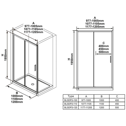 Душові двері Ravak Blix Slim BLSDP2-110 ЧОРНИЙ. TRANSPARENT X0PMD0300Z1