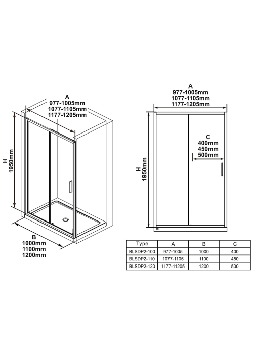 Душові двері Ravak Blix Slim BLSDP2-110 Поліров. алюміній. TRANSPARENT X0PMD0C00Z1