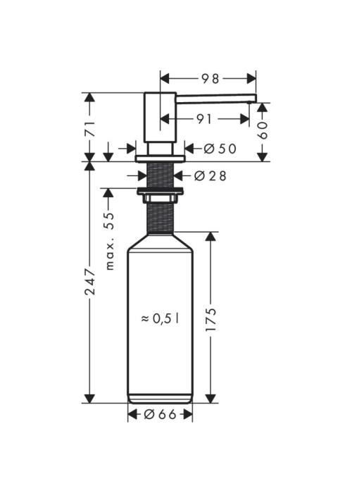 Дозатор кухонний Hansgrohe A41 для миючого засобу 500 ml Stainless Steel Finish 40438800