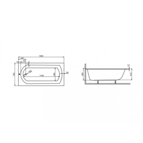 Ванна акрилова Polimat CLASSIC SLIM 150x75 00287