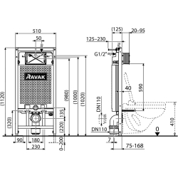 Инсталляция Ravak G II/1120 для установки подвесного унитаза, гипсокартон X01703