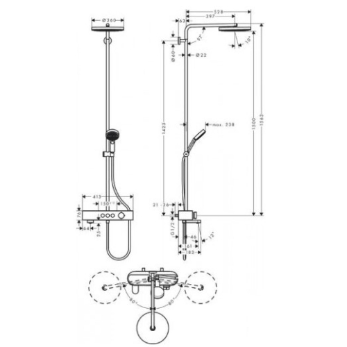 Душова система Hansgrohe Pulsify Showerpipe 260 1jet з термостатом 24230000 хром