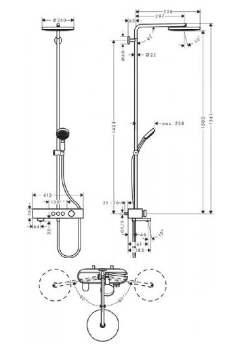 Душова система Hansgrohe Pulsify Showerpipe 260 1jet з термостатом 24230000 хром