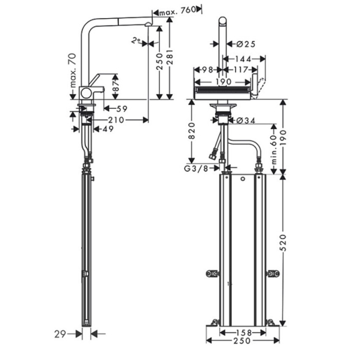 Змішувач для кухні Hansgrohe Aquno Select M81 з висувним душем, чорний 73830670