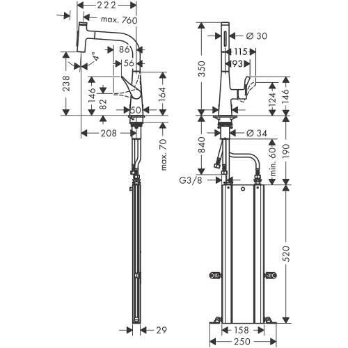 Змішувач для кухні Hansgrohe Metris Select 240 2jet з висувним зливом Sbox 73817000