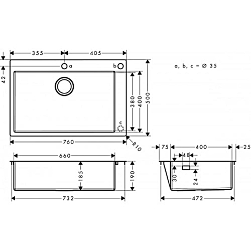 Кухонна мийка Hansgrohe S712-F660 на стільницю 760х500 Stainless Steel 43308800