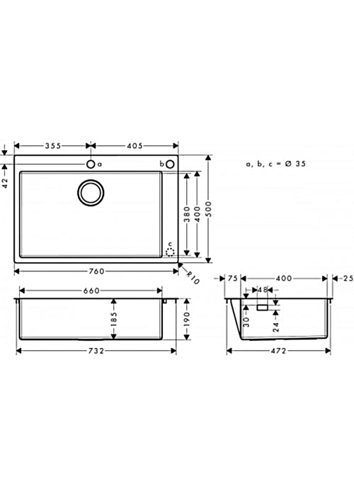 Кухонная мойка Hansgrohe S712-F660 на столешницу 760х500 Stainless Steel 43308800