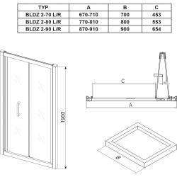 Душові двері Ravak Blix BLDZ2-70 Поліров. алюміній. TRANSPARENT X01H10C00Z1