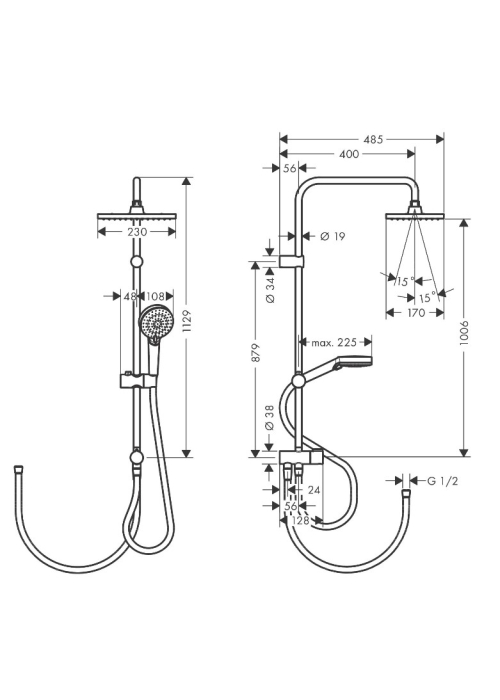 Душова система Hansgrohe Vernis Shape Showerpipe 230 1jet Reno EcoSmart 26289000 хром