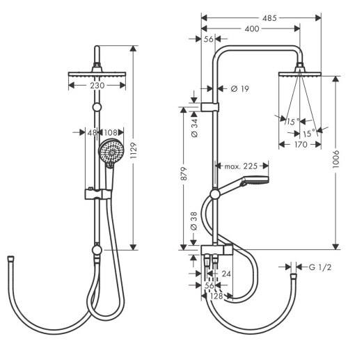 Душова система Hansgrohe Vernis Shape Showerpipe 230 1jet Reno 26282000 хром