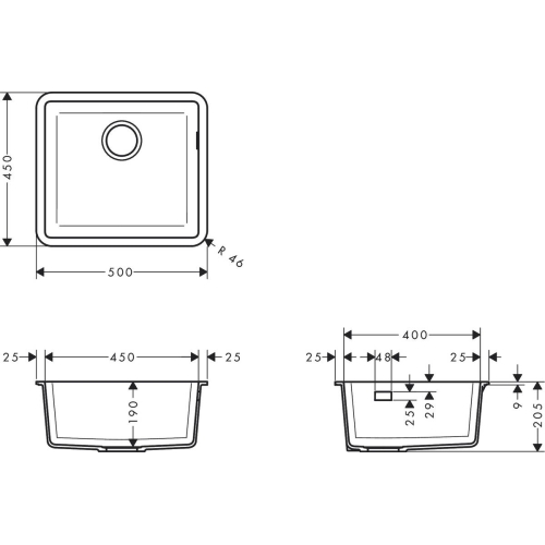 Кухонна мийка Hansgrohe S510-U450 під стільницю 500х450 Concretegrey 43431380