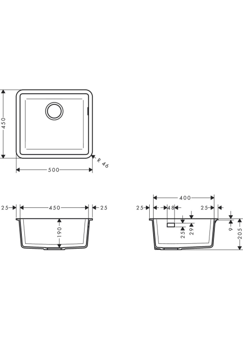 Кухонна мийка Hansgrohe S510-U450 під стільницю 500х450 Concretegrey 43431380