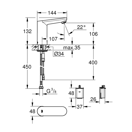 Інфрачервоний змішувач для раковини без змішування GROHE Eurosmart Cosmopolitan E 36439000