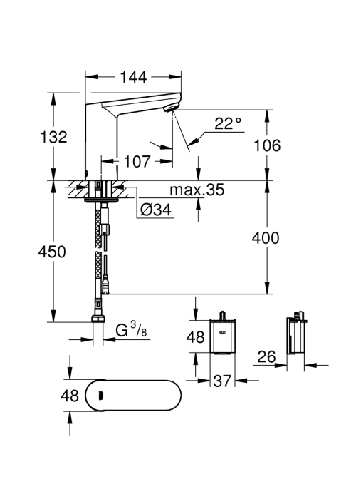 Інфрачервоний змішувач для раковини без змішування GROHE Eurosmart Cosmopolitan E 36439000