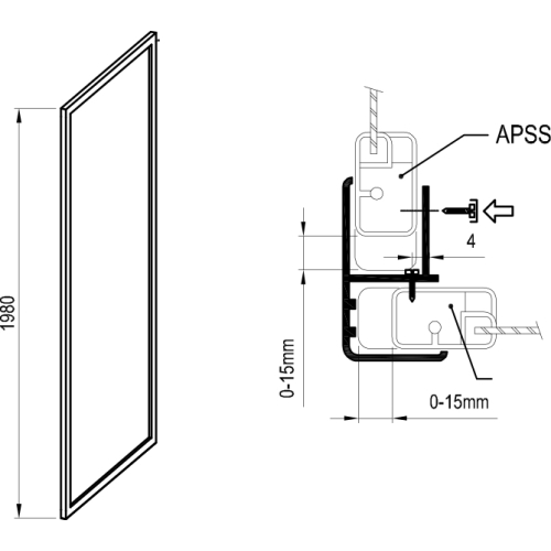 Нерухома стінка для душу Ravak Supernova APSS-75 198 Чорний TRANSPARENT 940303R2Z1