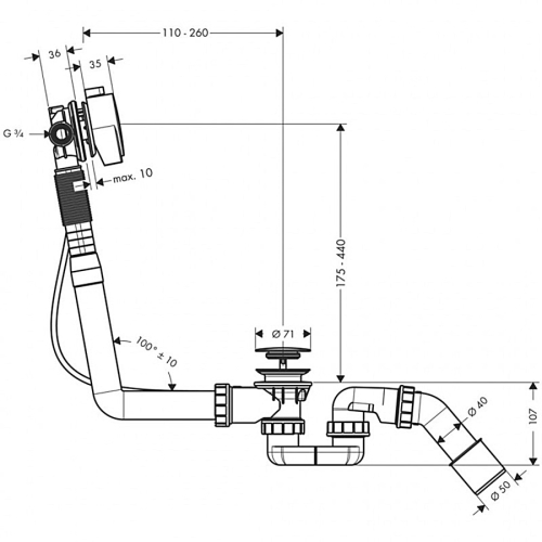 Сифон для ванни з наповненням Hansgrohe Exafill S 58113000