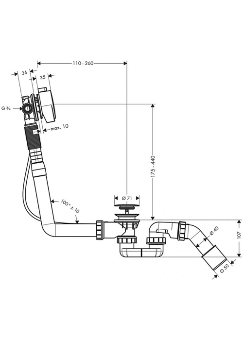 Сифон для ванны с наполнением Hansgrohe Exafill S 58113000