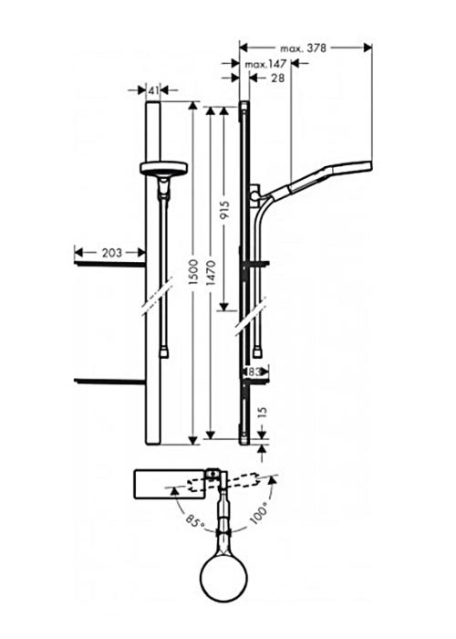 Душевой набор Hansgrohe Rainfinity 130 3jet с душевой стойкой и мыльницей 27673000