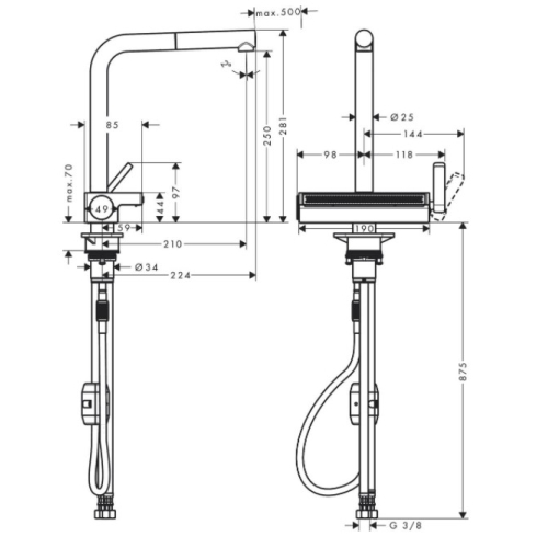 Змішувач для кухні Hansgrohe Aquno Select M81 з висувним душем, хром 73836000