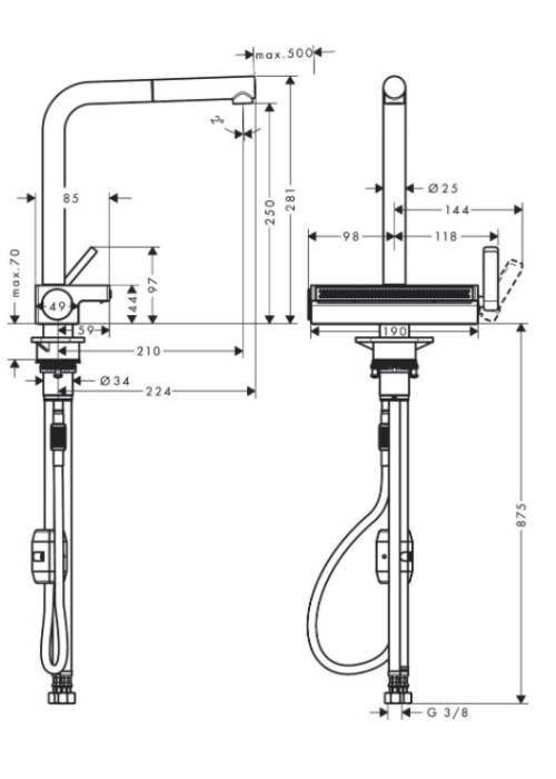 Змішувач для кухні Hansgrohe Aquno Select M81 з висувним душем, хром 73836000