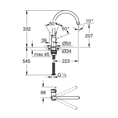 Змішувач одноважільний кухонний Grohe BauClassic 31234001