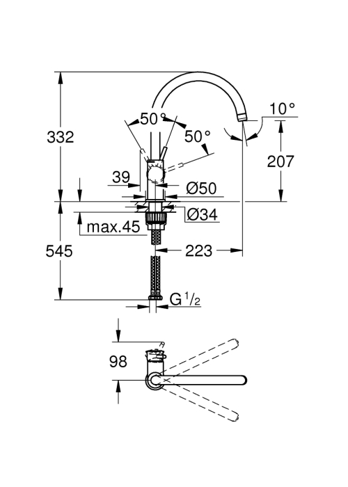 Змішувач одноважільний кухонний Grohe BauClassic 31234001