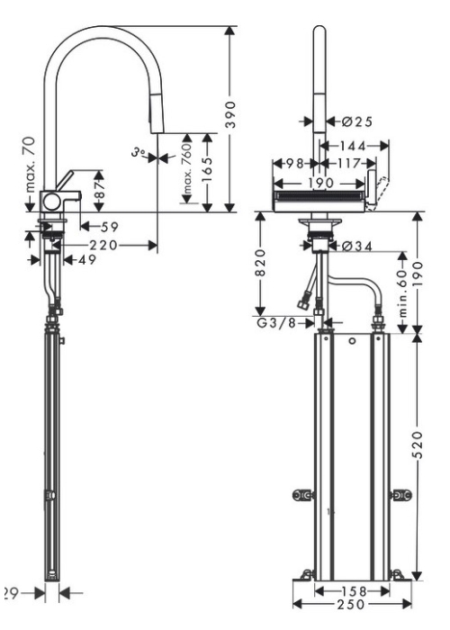 Смеситель для кухни Hansgrohe Aquno Select M81 с выдвижным душем, хром 73831000