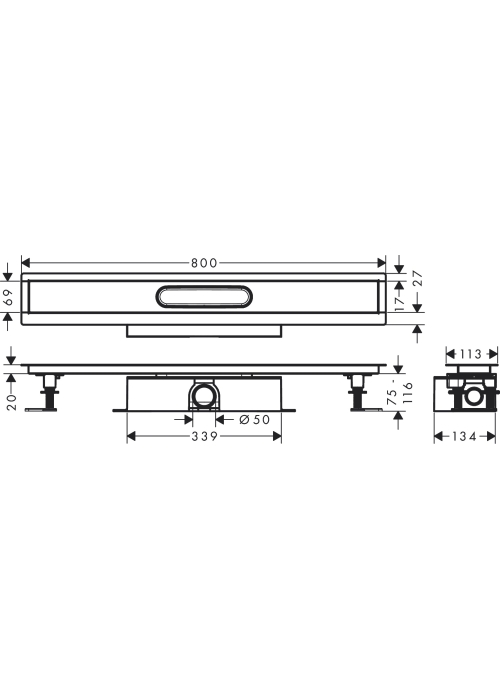 Монтажний комплект для каналів ø50 Hansgrohe uBox universal 800 мм 56024180