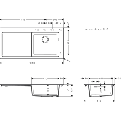 Кухонна мийка Hansgrohe S514-F450 із сушаркою зліва Concretegrey 43314380