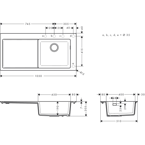 Кухонна мийка Hansgrohe S514-F450 із сушаркою зліва Concretegrey 43314380