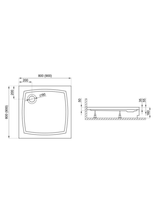 Піддон квадратний Polimat PATIO 90x90x16 00736