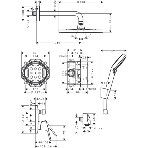 Душовий комплект Hansgrohe Crometta S 240 1jet Focus 8в1 27958000 хром