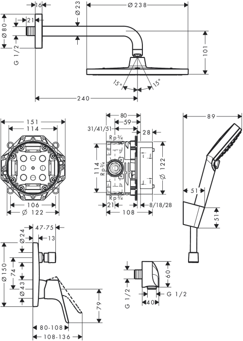 Душовий комплект Hansgrohe Crometta S 240 1jet Focus 8в1 27958000 хром