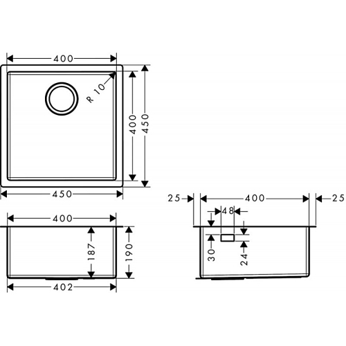 Кухонне миття Hansgrohe S719-U400 під стільницю 450х450 Stainless Steel 43425800