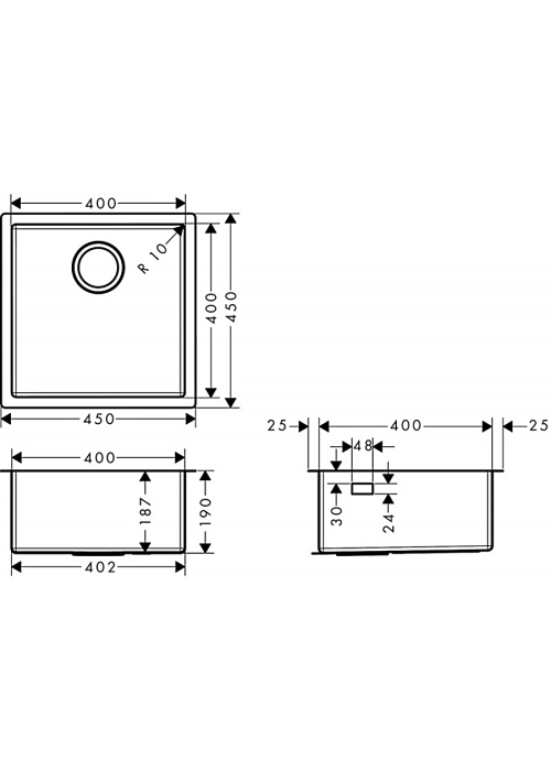 Кухонне миття Hansgrohe S719-U400 під стільницю 450х450 Stainless Steel 43425800